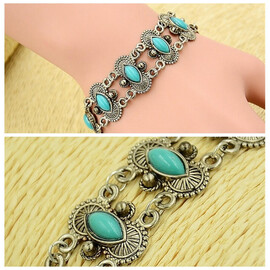 Элегантный женский серебряный браслет в стиле бохо с бирюзой